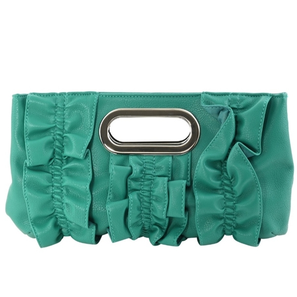 Retro 80's Style Green Faux Leather Clutch (12"x7") - Picture 1 of 5